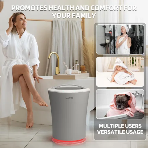 Vista 7 de Lagute Calentador de toallas de 20L para baño, temporizador de 3 niveles, alarma de advertencia y luz RGB, apagado automático, cubo calefactable