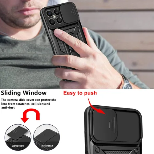 Vista 5 de Compatible con Xiaomi Redmi A1 Funda para Teléfono, Compatible con Redmi A2 4G Soporte Magnético [PC + TPU] Lente deslizante 2 en 1 Soporte Negro