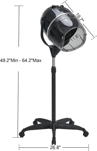 Vista 3 de BarberPub Secador de pelo con capucha de 1300 W con soporte, base rodante de pie ajustable en altura, equipo de salón de belleza con rotación