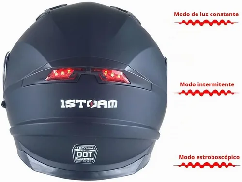 Vista 6 de 1Storm Nuevo Casco Modular de Motocicleta con Visera Dual Cara Completa y Luz Trasera LED Recargable: Modular901 Fibra de Carbon Negro