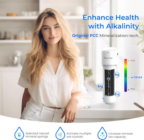 Vista 4 de Waterdrop Sistema de filtro de agua alcalina para fregadero WD-ALK16, agua mineralizante a 9.5 pH, certificado NSF/ANSI 372, compatible con sistemas