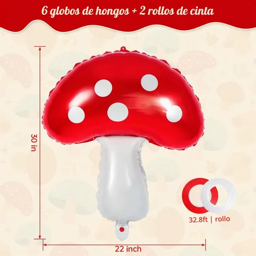 Vista 3 de 6 globos con forma de hongo, globos de Mylar de 31 pulgadas, bonitos globos de cumpleaños en forma de hongo para decoración de fiestas temáticas