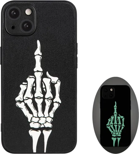 Vista 12 de X spirit Funda genial para iPhone 11, diseño de esqueleto de calavera, estilo gótico atrevido emo luminoso, dedo medio, rock n roll, se ilumina