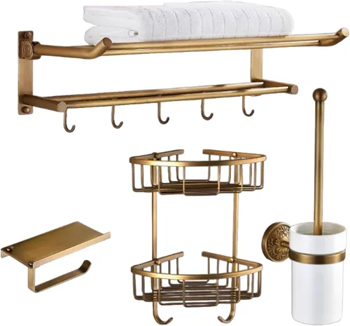 Vista 10 de High-End Retro Copper Bathroom Hardware Set – American and European Style Towel Rack Combination [Various Designs Available],Bath Towel Rack