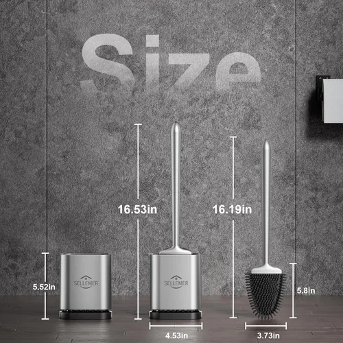 Vista 7 de Sellemer - Juego de cepillo y soporte para inodoro - Cabezal de cepillo flexible para taza de inodoro con cerdas de silicona, tamaño compacto