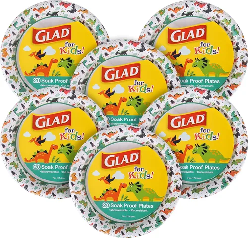 Vista 11 de Glad Platos de papel desechables con diseño de dinosaurio para niños, 7 pulgadas, platos de papel para niños a prueba de remojo y aptos