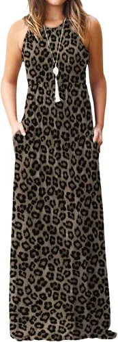 Vista 12 de DEARCASE Vestido largo de verano sin mangas para mujer, con bolsillos E10-floral Negro Azul