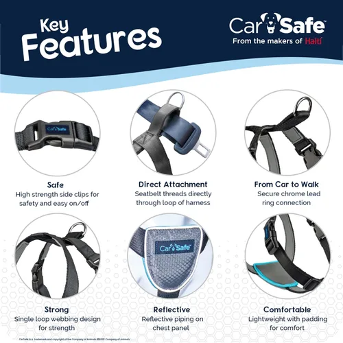 Vista 4 de CarSafe Arnés de viaje para perro, seguro de forma segura para perro en el automóvil, garantiza leyes de carretera y términos de seguro cuando