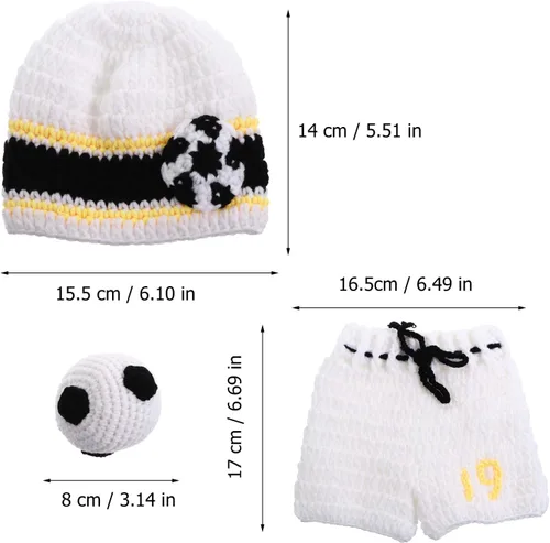 Vista 7 de NUOBESTY - Juego de 3 piezas de accesorios de fotografía para bebés recién nacidos de fútbol, ganchillo, traje para bebé, deporte, fiesta temática