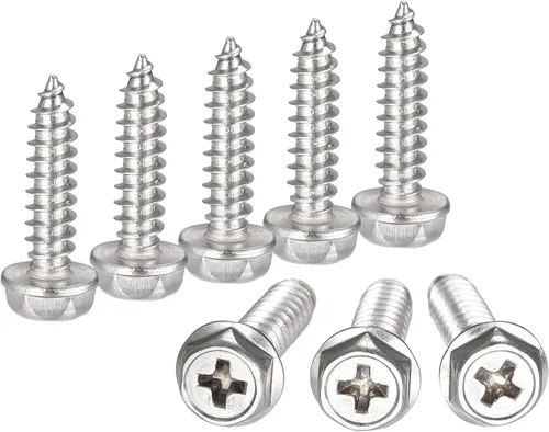 Vista 7 de uxcell Phillips - Tornillos autorroscantes para arandela hexagonal, M4 x 0.472 in, acero inoxidable 304, brida hexagonal, 25 piezas