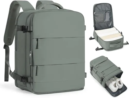 Vista 52 de Mochila de viaje grande, bolsa de mano, aprobada para aviones, para artículos personales, para hombre o mujer, color beige con marrón