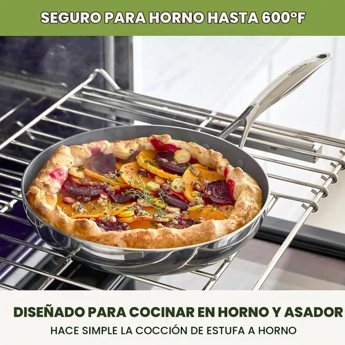 Vista 8 de GreenPan Valencia Pro Sartén de Acero Inoxidable de 8", Sartén Apta para Inducción con Tri-Capa Espejada, Cerámica Antiadherente Sin PFAS, Batería
