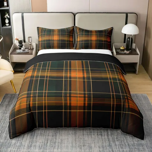 Vista 17 de Erosebridal Juego de ropa de cama de 100 % algodón a cuadros para niños y niñas, funda de edredón a cuadros, funda de edredón moderna geométrica