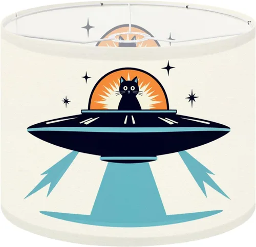 Vista 19 de Drum Lampshade Mid Century Black Cat Starry Lights Retro Style Medium Lamp Shade Replacement Linen Fabric Lampshades for Bedside Table Lamp Floor