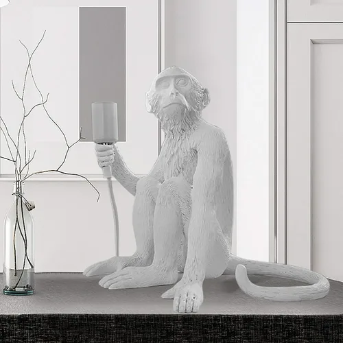 Vista 5 de Lámparas de escritorio de resina con diseño de mono moderno, iluminación creativa de mesa con cable enchufable para sala de estar, dormitorio, Blanco