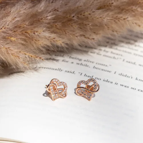 Vista 8 de Sash & Soph Aretes de circonita cúbica de corazón infinito, aretes de corazón brillante para mujer, aretes de plata de ley 925 para mujer