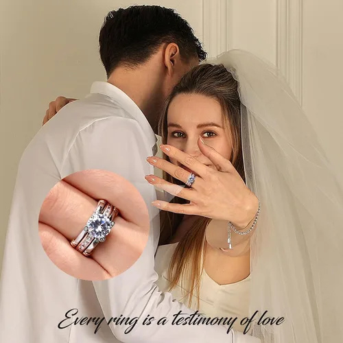Vista 2 de Jeulia - Anillo de plata de ley con circonitas intercambiables para mujer, para boda, compromiso, aniversario