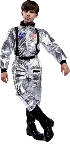 Vista 5 de Maxim Party Supplies Disfraz de astronauta para niños, traje espacial con parches bordados y bolsillos para niños (1214)