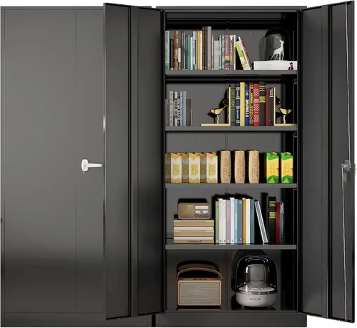Vista 8 de Greenvelly Armario de almacenamiento de metal para garaje, gabinete de archivo de 36 pulgadas con estantes ajustables y 2 puertas para oficina
