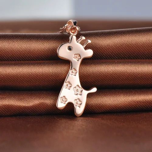 Vista 3 de Lindo collar con colgante de jirafa de plata de ley 925 chapada en rodio Sika para mujer, oro rosa, Plata esterlina