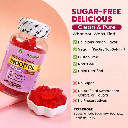 Vista 6 de Myo & D-Chiro Inositol 2000mg for Women, 40:1 Ratio, 60 Gummies