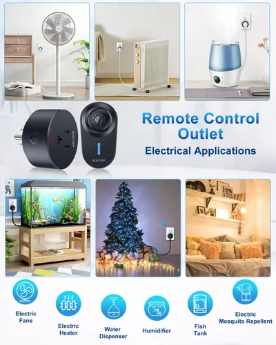 Vista 7 de ELECTOP - Toma de corriente de control remoto, interruptor de alimentación inalámbrico de 15 A/1500 W, sin cable, interruptor eléctrico de largo