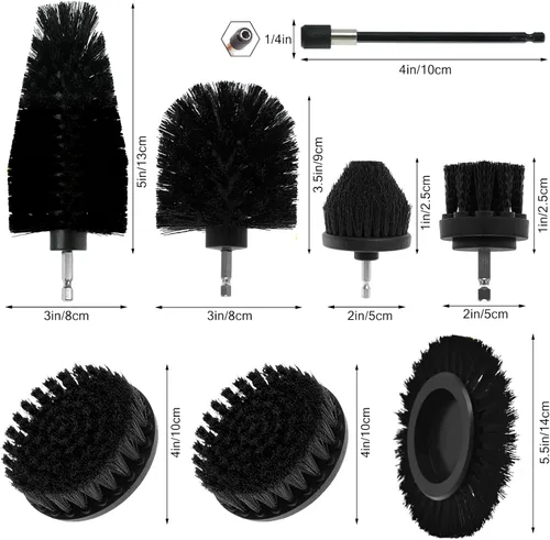 Vista 2 de Juego de 8 piezas de accesorios para cepillo de taladro, kit de cepillo de limpieza de potencia con accesorio largo extendido, cepillos de taladro