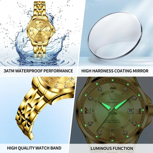 Vista 5 de OLEVS Reloj para mujer, relojes automáticos para mujer con pulsera de acero inoxidable de dos tonos, elegantes relojes de mujer de oro rosa, relojes
