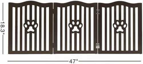 Vista 5 de Puerta para mascotas, valla de madera independiente para perros pequeños y gatos. Gran valla plegable para puertas, pasillos, escaleras. Espresso