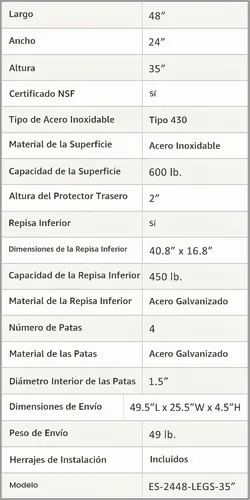 Vista 4 de AmGood Mesa de trabajo comercial con protector antisalpicaduras y protectores laterales Altura: 35" Mesa de preparación de acero inoxidable
