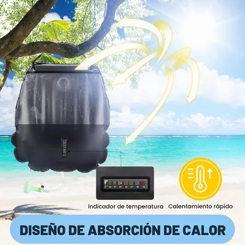 Vista 2 de Bolsa de ducha solar Bolsa de ducha solar de 5 galones/20L de calefacción solar Manguera extraíble Cabezal de ducha intercambiable de Negro