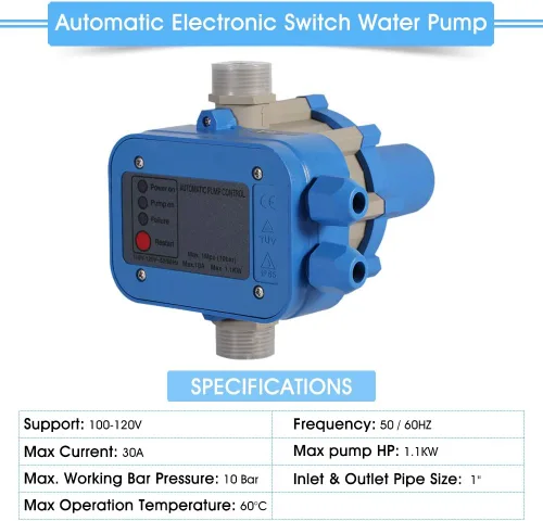 Vista 5 de Controlador de presión de bomba de agua para bomba de agua - Controlador automático de bomba de 110 V 50/60 HZ Control de interruptor electrónico