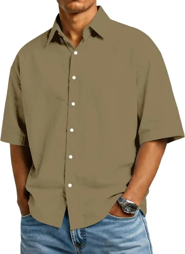 Vista 9 de RTRDE Men's Button Down Shirts Short Sleeve Solid Color Summer Business Casual Dress Shirt, S-3XL