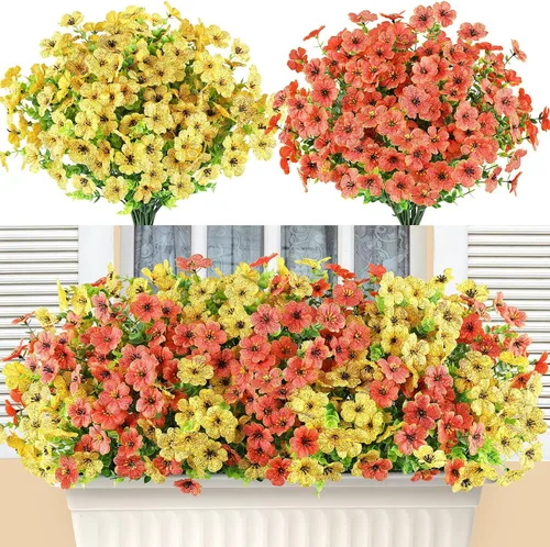Vista 30 de AmyHomie 20 paquetes de flores artificiales para exteriores, resistentes a los rayos ultravioleta, no se decoloran, plantas de plástico, decoración