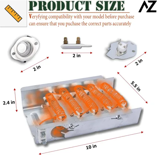 Vista 7 de Elemento calefactor de secadora de repuesto para Whirlpool WED4815EW1 WED5000DW2 WED6200SW1 WED6600VW0 WED4800BQ1 WED4800XQ0 WED4800XQ1 WED4900XW0