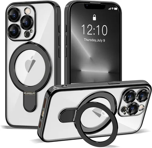 Vista 145 de Funda compatible con iPhone 12 con soporte de anillo magnético invisible [compatible con Mag-Safe] [Protector completo de lente de cámara] Funda