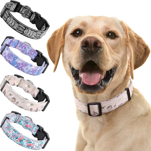 Vista 9 de Collar de perro para perros medianos y grandes, patrón acolchado de algodón con flores en collares de larga duración, ajustables, fuertes