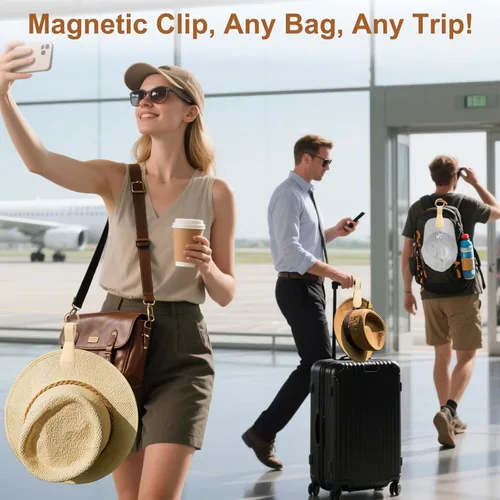 Vista 5 de Clip magnético para sombrero, paquete de 1 El clip de sombrero caqui claro para viajar en la bolsa, clips magnéticos para sombreros para bolsa