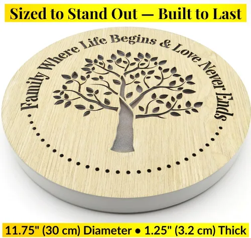 Vista 6 de UniDeco Decoración de pared de refranes familiares, regalo de árbol de la vida de madera, familia donde la vida comienza y el amor nunca termina