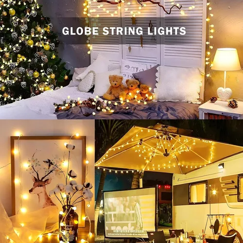 Vista 6 de Guirnalda de luces con forma de globo, 20 pies, 40 luces LED, funciona con pilas, con control remoto, 8 modos de luces para interiores