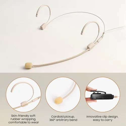 Vista 4 de Micrófono de auriculares inalámbricos, sistema de altavoz de micrófono de cabeza UHF, micrófonos amplificadores de voz profesionales beige