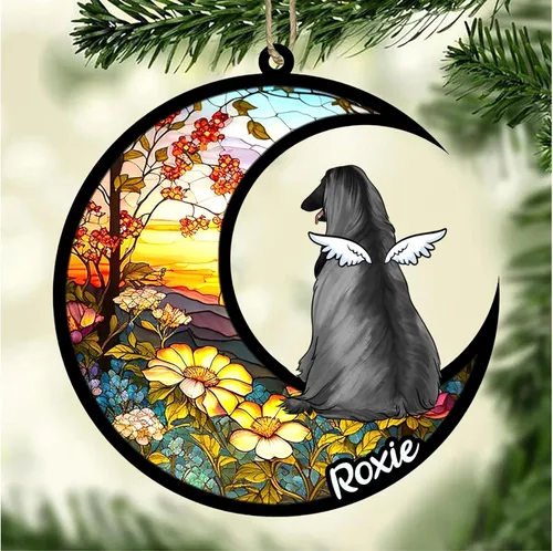 Vista 738 de LOVELYPOD Adorno de Navidad personalizado para perro Basset Hound (marrón) Basset Hound (marrón) adorno para atrapasoles de perro, razas de perros