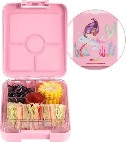 Vista 9 de AOHEA Lonchera Bento para niños, para la escuela, a prueba de fugas, caja Bento pequeña con 4 compartimentos para guardería, tamaño de porciones