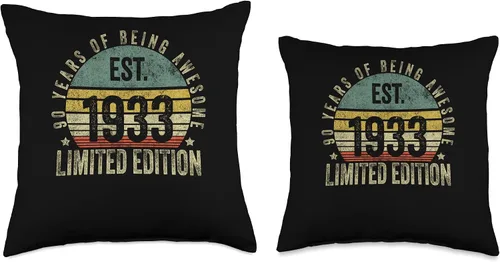 Vista 3 de Vintage 90 Year Old Est 1933 Limited Edition 90th Birthday Throw Pillow
