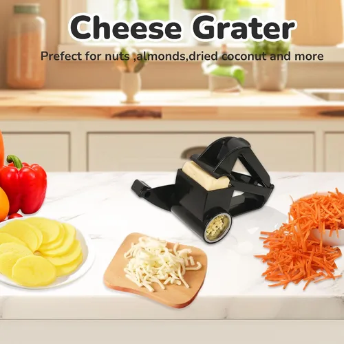 Vista 5 de Rallador giratorio de queso, molinillo de queso de mano de acero inoxidable para queso duro, chocolate y nueces, mango ergonómico, tambor fácil