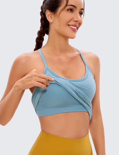 Vista 4 de CRZ YOGA - Camisetas deportivas para mujer, sin mangas, sin costuras, con espalda cruzada y brasier incorporado, camisetas para entrenamiento