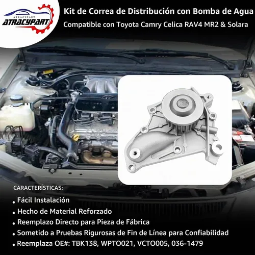 Vista 2 de Kit de correa dentada con bomba de agua, apto para Toyota Camry Solara 1987