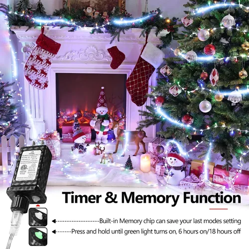 Vista 3 de Jyoiat - Luces de Navidad de 30 pies - 240 LEDs, luces de tira multicolor con flujo de agua con 8 modos básicos + 6 modos de flujo, luces