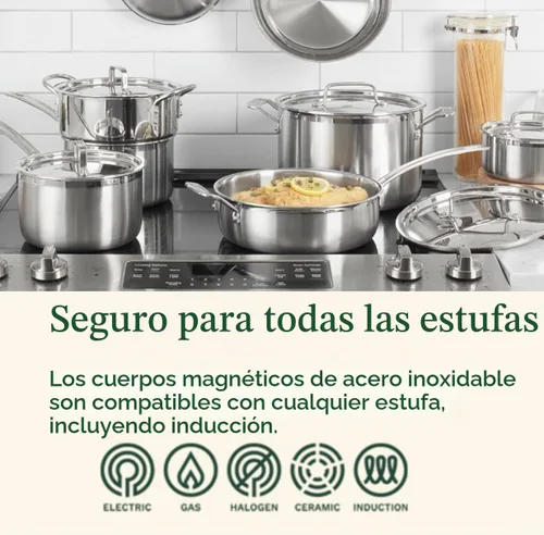 Vista 4 de Cuisinart - Juego de ollas y sartenes de acero inoxidable, compatible con inducción, 12 piezas 12-pc Cuisinart stainless steel cookware set with