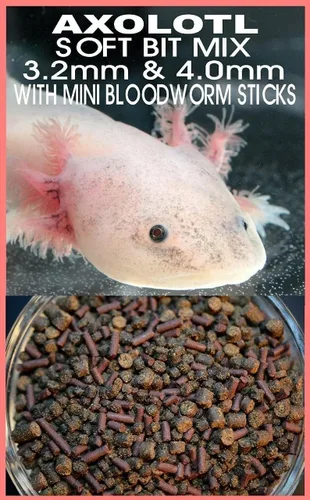 Vista 10 de Gourmet Axolotl Soft Food Pellet Mix 0.126 in & 0.157 in & Mini Blood Worm Sticks (2oz) - A7